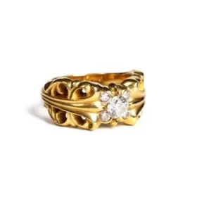 Anillo Double Floral de oro de 22 quilates con 5 diamantes
