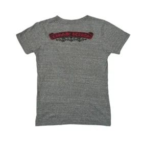 Camiseta Chrome Hearts con cuello en V y estampado en la espalda, gris/roja