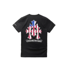 Camiseta de manga corta con el logotipo de la bandera de EE. UU. y la triple cruz de Chrome Hearts