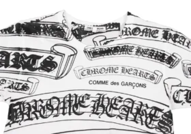 Camiseta estampada Chrome Hearts Comme Des Garçons, blanca y negra