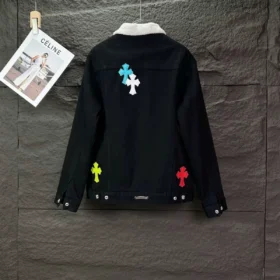 Chaqueta vaquera Chrome Hearts con cuello blanco y Cross Patches