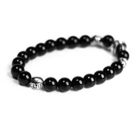 Pulseras de cuentas de ónix de 8 mm (4 cuentas de plata)