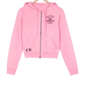 Sudadera con capucha rosa con cremallera para chica de Chrome Hearts