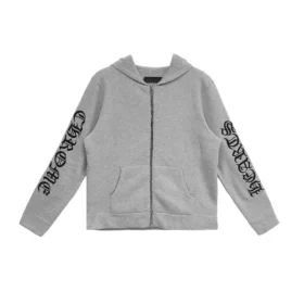 Sudadera con capucha y cremallera Chrome Hearts de cachemira bordada en gris Sudadera con capucha y cremallera Chrome Hearts de cachemira bordada en gris
