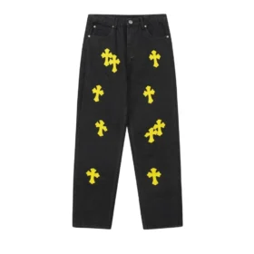 Vaqueros amarillos desgastados de Chrome Hearts