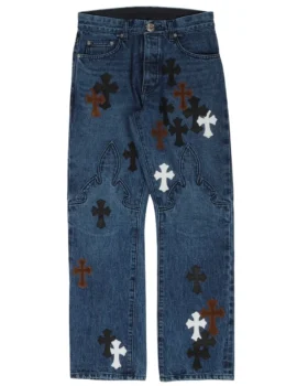 Vaqueros Chrome Hearts Fleur con Cross Patch en la rodilla