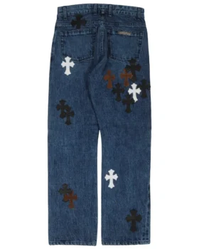 Vaqueros Chrome Hearts Fleur con Cross Patch en la rodilla