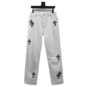 Vaqueros con cruz de Chrome Hearts en blanco y leopardo