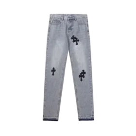 Vaqueros de cuero con cruz pintada a mano de Chrome Hearts